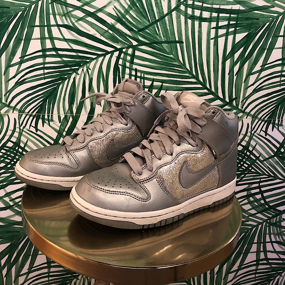 Nike dunks silver sequins high tops  US size 6 1/2